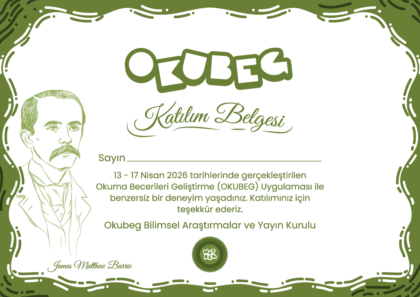 Okubeg katılım sertifikası